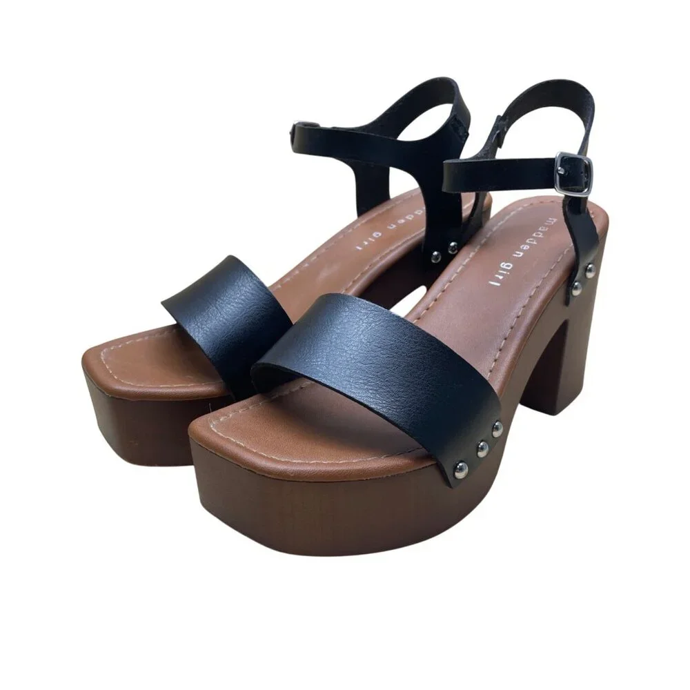 Madden Girl Women’s Black Strapped Platform Block Heel Danii Sandals Size 7 - Picture 3 of 9